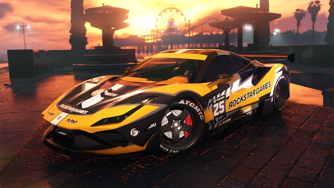 De Grotti Turismo Omaggio met Rockstar Motorsport-livery in GTA Online